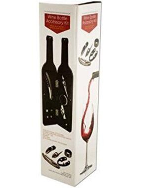Wine Bottle Accessory Kit - 4-Piece Set in Stylish Bottle-Shaped Case